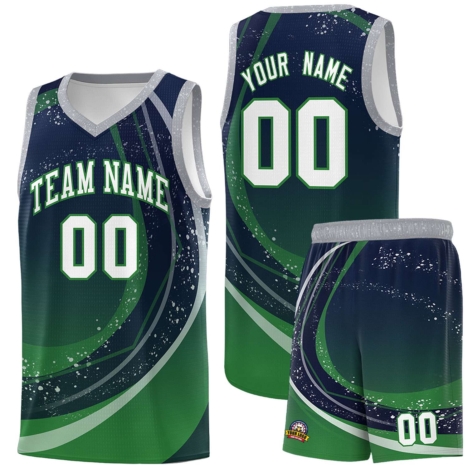 Custom Navy Kelly Green Personalized Galaxy Graffiti Pattern Sports Uniform Basketball Jersey