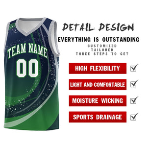 Custom Navy Kelly Green Personalized Galaxy Graffiti Pattern Sports Uniform Basketball Jersey