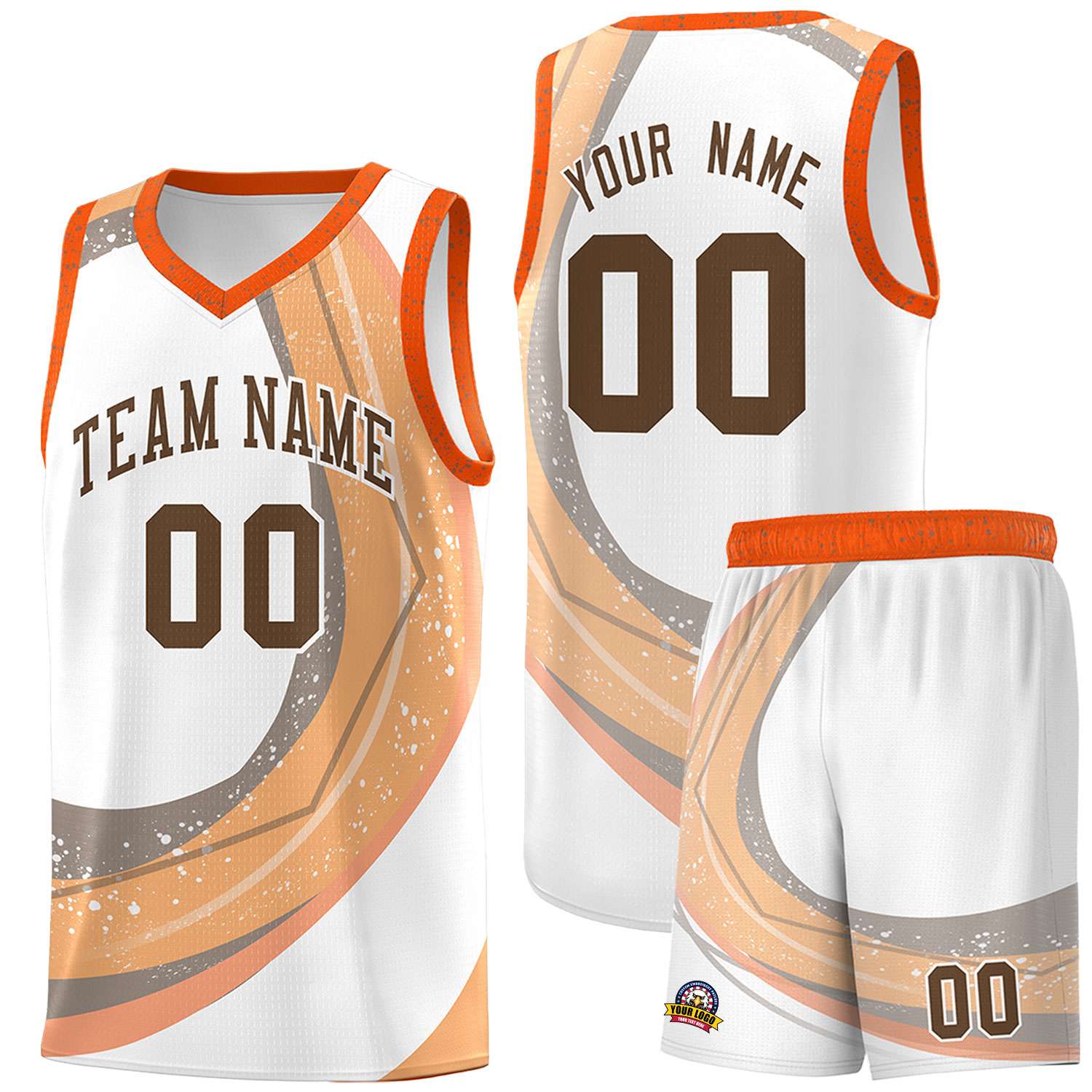 Custom White Light Orange Personalized Galaxy Graffiti Pattern Sports Uniform Basketball Jersey