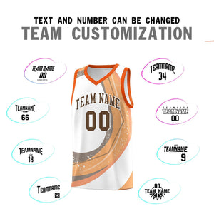 Custom White Light Orange Personalized Galaxy Graffiti Pattern Sports Uniform Basketball Jersey