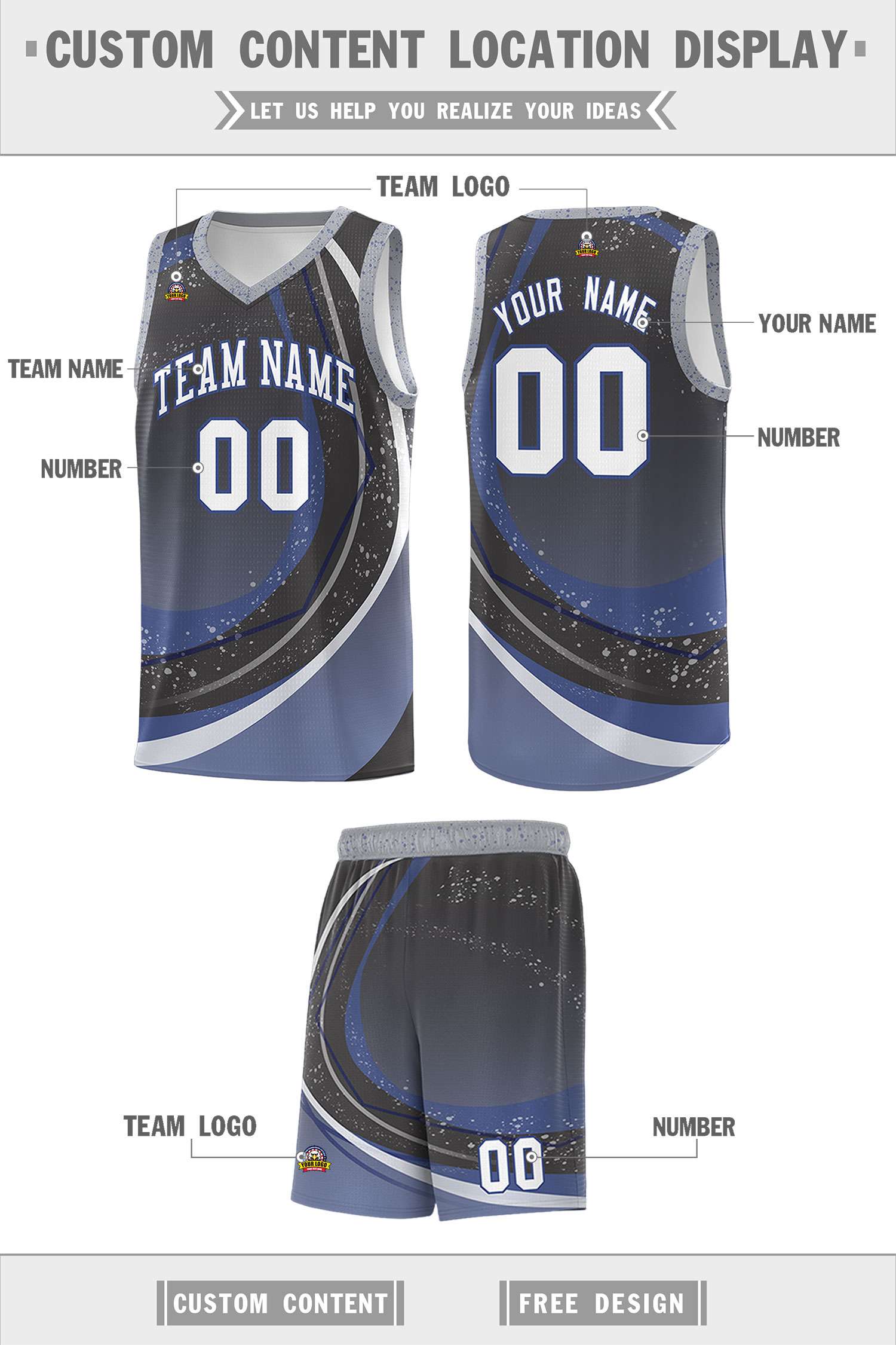 Custom Dark Gray Blue Personalized Galaxy Graffiti Pattern Sports Uniform Basketball Jersey