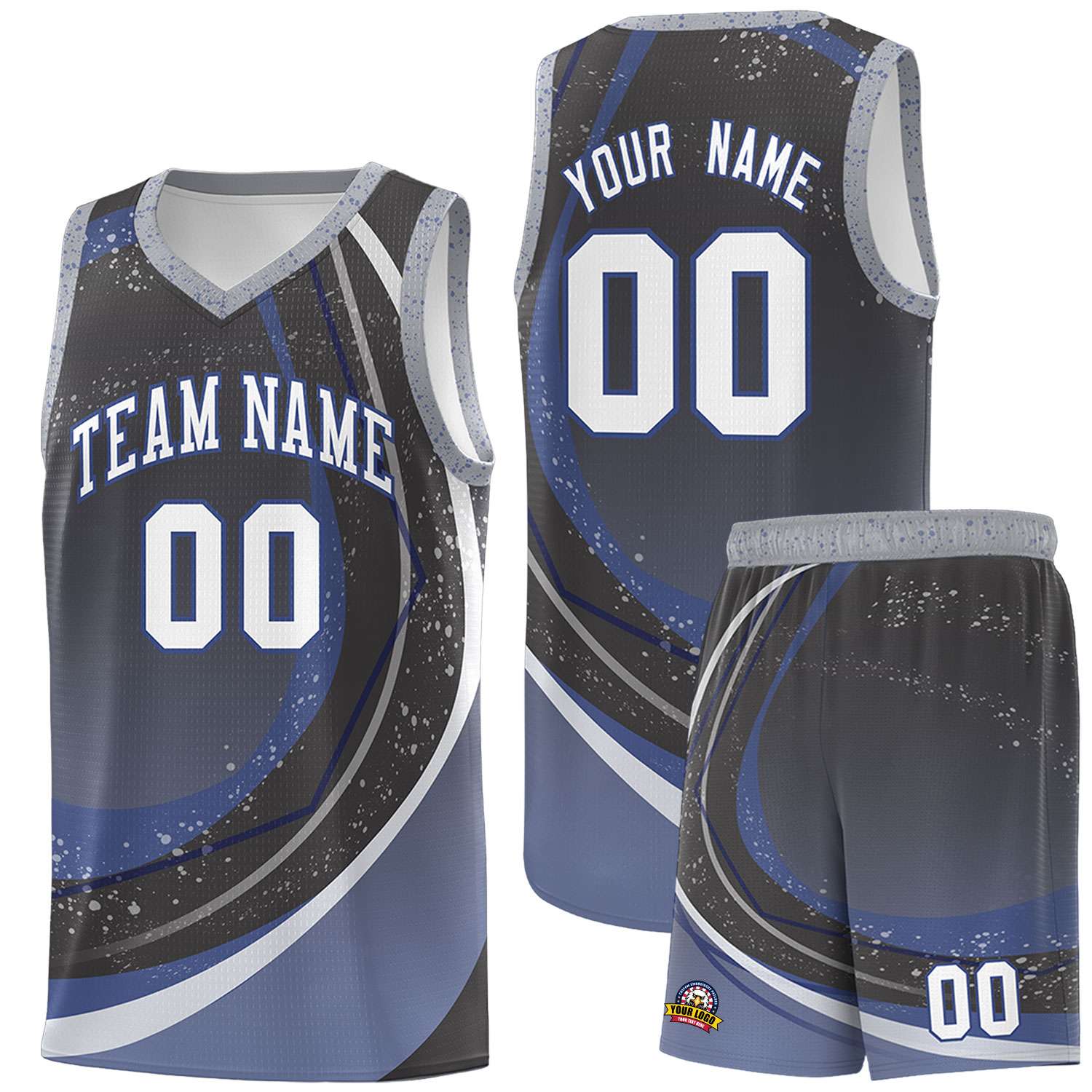 Custom Dark Gray Blue Personalized Galaxy Graffiti Pattern Sports Uniform Basketball Jersey