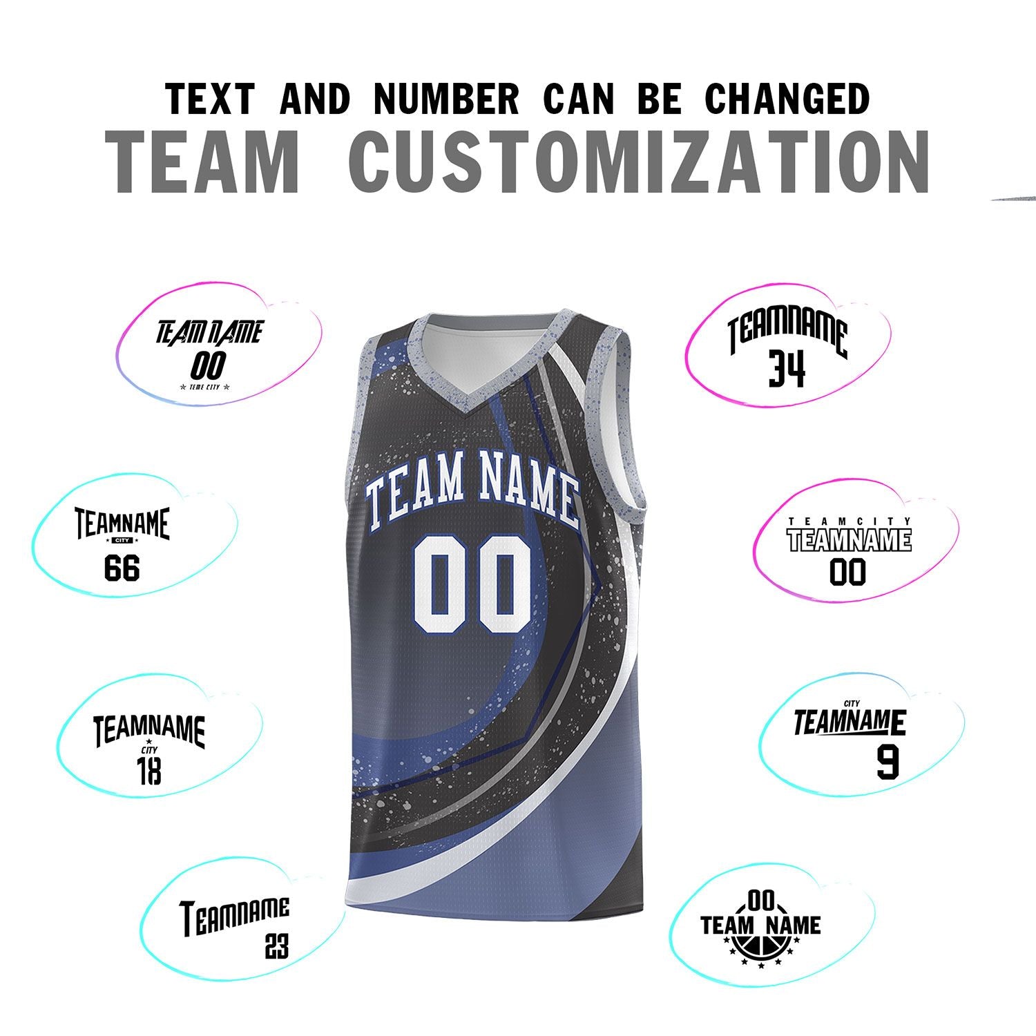 Custom Dark Gray Blue Personalized Galaxy Graffiti Pattern Sports Uniform Basketball Jersey