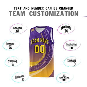 Custom Purple Yellow Personalized Galaxy Graffiti Pattern Sports Uniform Basketball Jersey