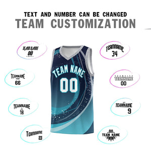 Custom Navy Aqua Personalized Galaxy Graffiti Pattern Sports Uniform Basketball Jersey