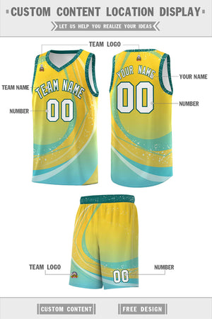 Custom Gold Aqua Personalized Galaxy Graffiti Pattern Sports Uniform Basketball Jersey