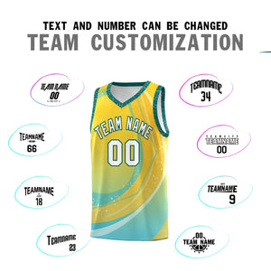 Custom Gold Aqua Personalized Galaxy Graffiti Pattern Sports Uniform Basketball Jersey