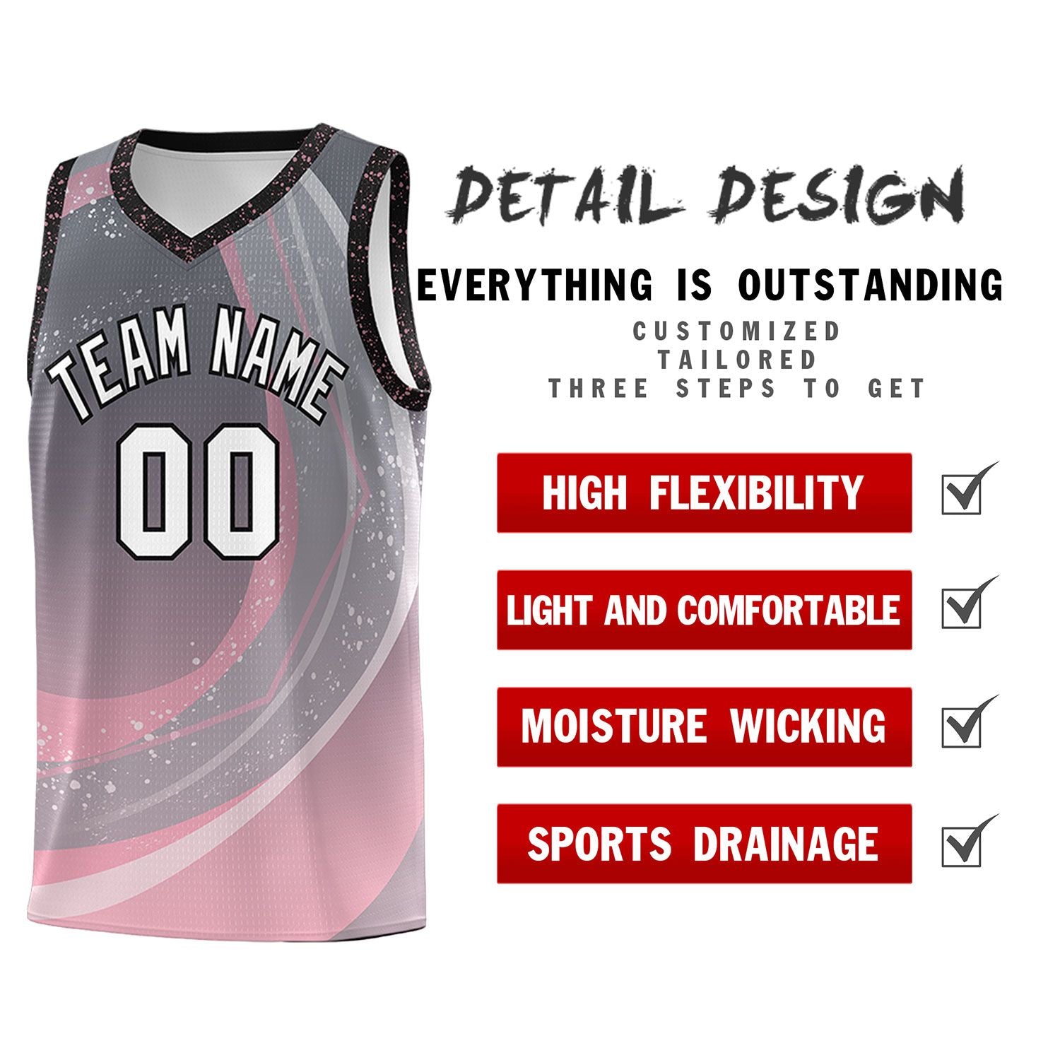 Custom Dark Gray Light Pink Personalized Galaxy Graffiti Pattern Sports Uniform Basketball Jersey