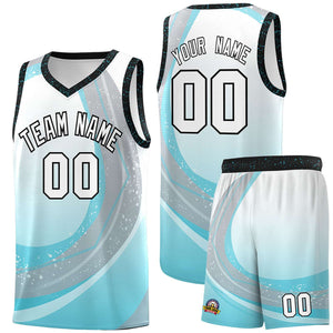 Custom White Sky Blue Personalized Galaxy Graffiti Pattern Sports Uniform Basketball Jersey