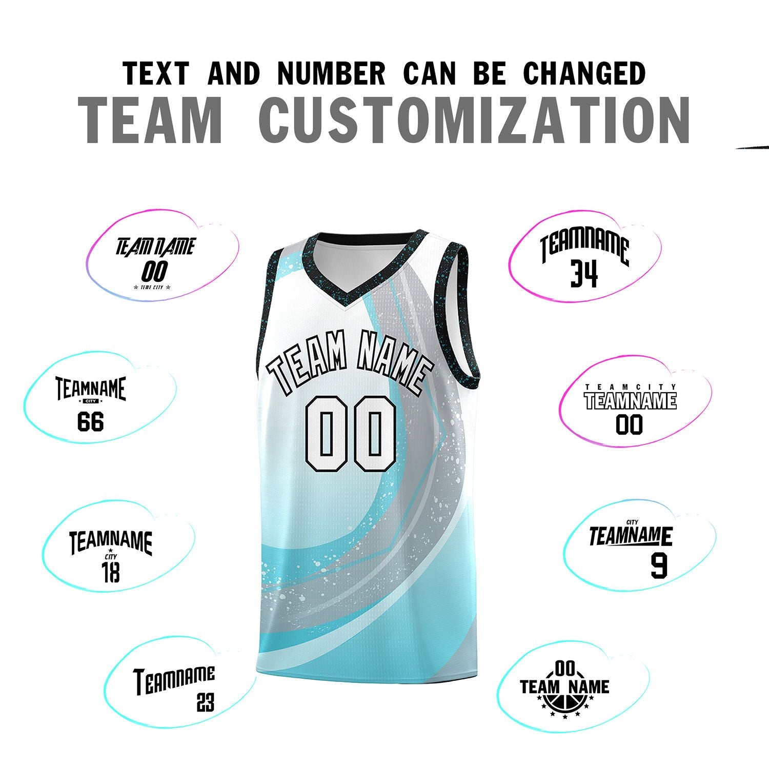 Custom White Sky Blue Personalized Galaxy Graffiti Pattern Sports Uniform Basketball Jersey