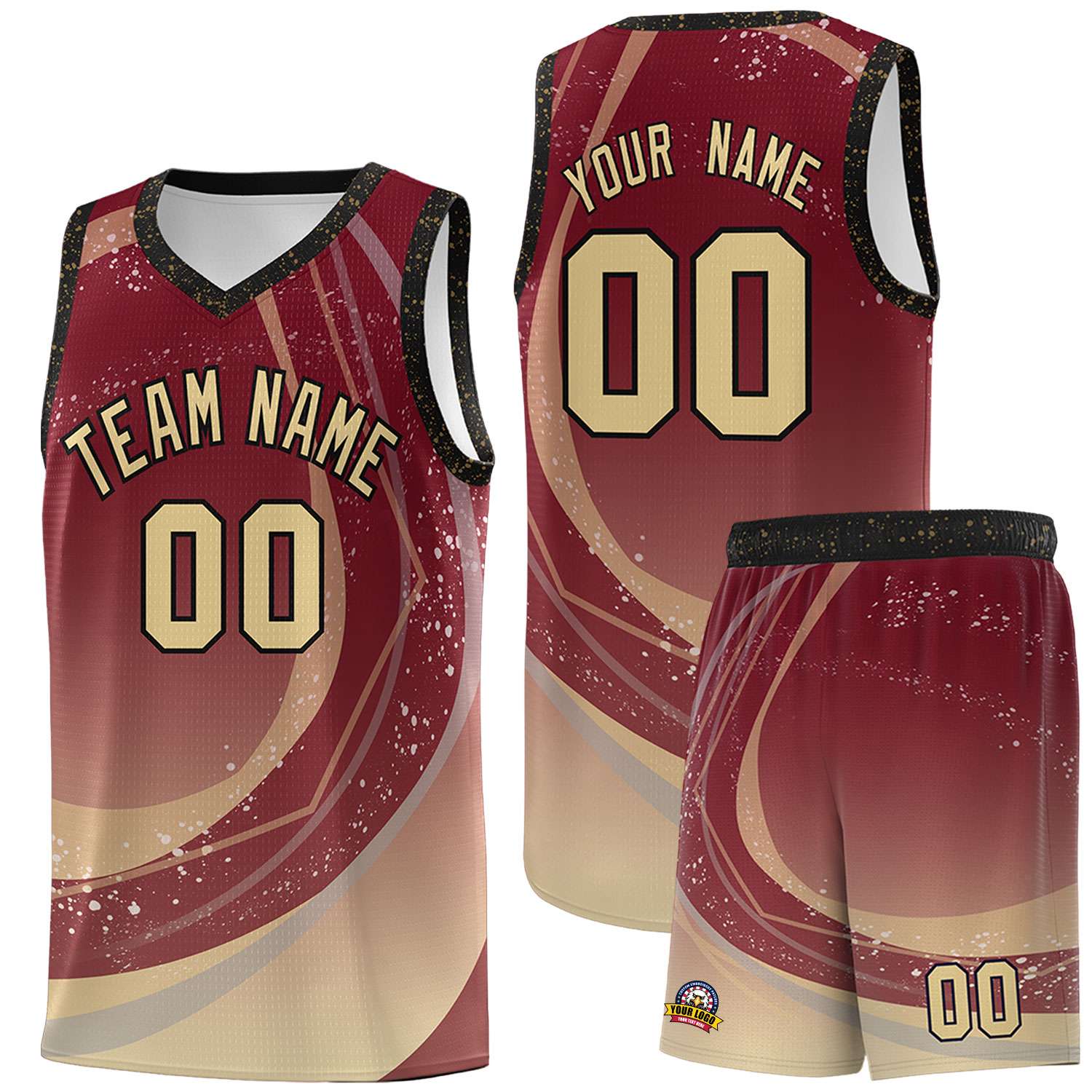 Custom Crimson Khaki Personalized Galaxy Graffiti Pattern Sports Uniform Basketball Jersey