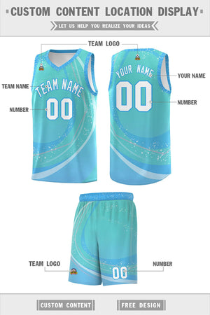 Custom Aqua Powder Blue Personalized Galaxy Graffiti Pattern Sports Uniform Basketball Jersey