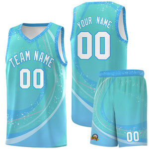 Custom Aqua Powder Blue Personalized Galaxy Graffiti Pattern Sports Uniform Basketball Jersey