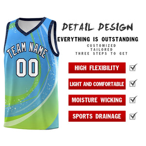 Custom Powder Blue Neon Green Personalized Galaxy Graffiti Pattern Sports Uniform Basketball Jersey