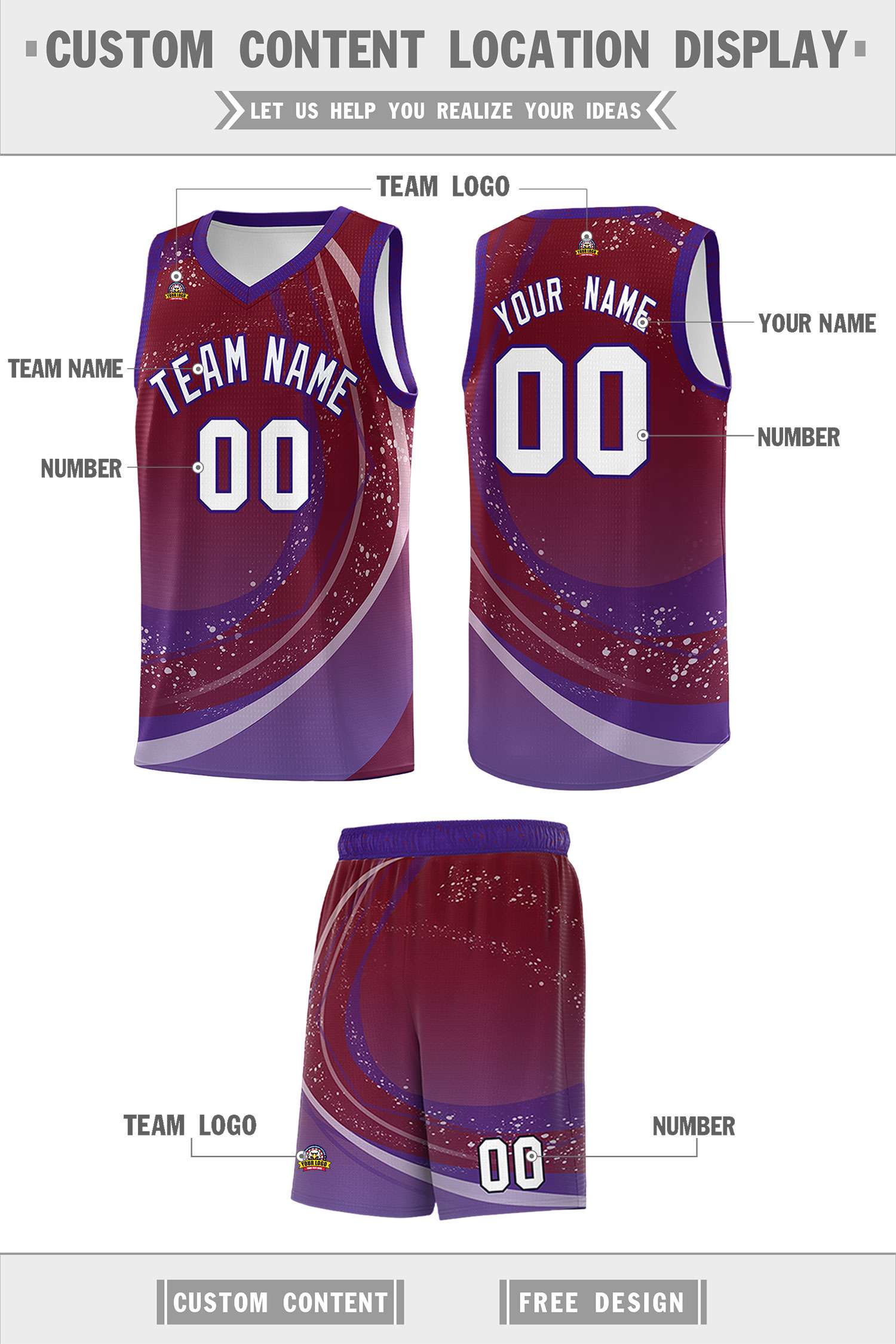 Custom Crimson Purple Personalized Galaxy Graffiti Pattern Sports Uniform Basketball Jersey