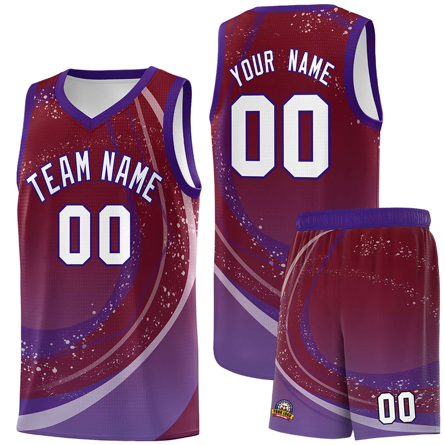 Custom Crimson Purple Personalized Galaxy Graffiti Pattern Sports Uniform Basketball Jersey