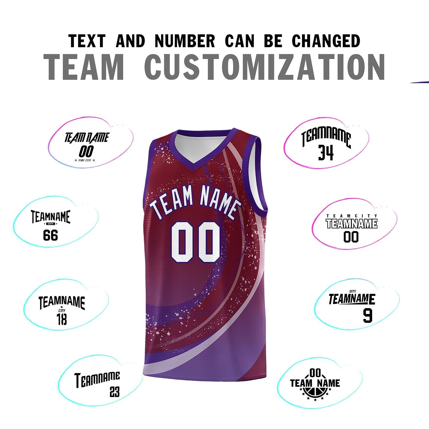 Custom Crimson Purple Personalized Galaxy Graffiti Pattern Sports Uniform Basketball Jersey