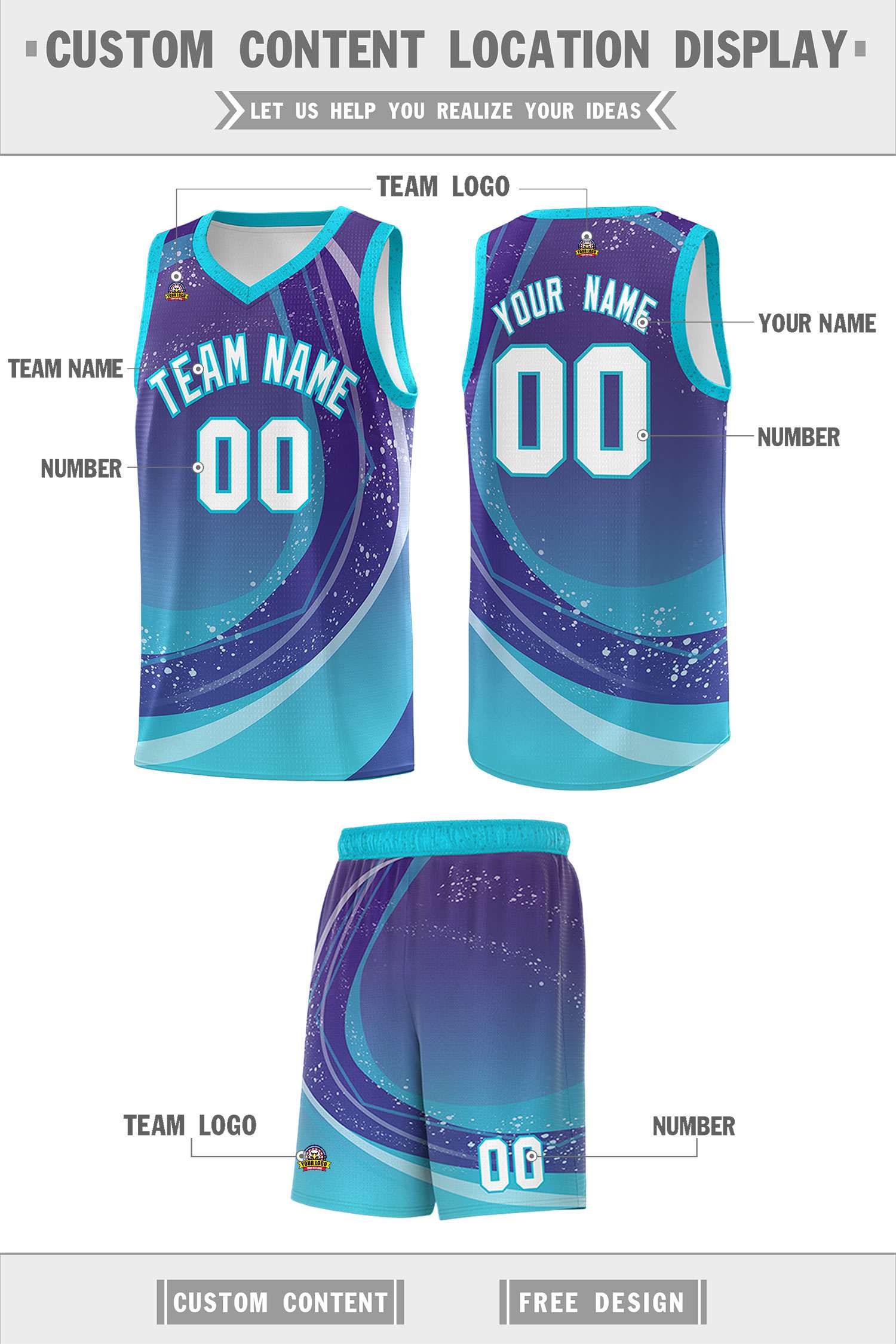 Custom Purple Sky Blue Personalized Galaxy Graffiti Pattern Sports Uniform Basketball Jersey