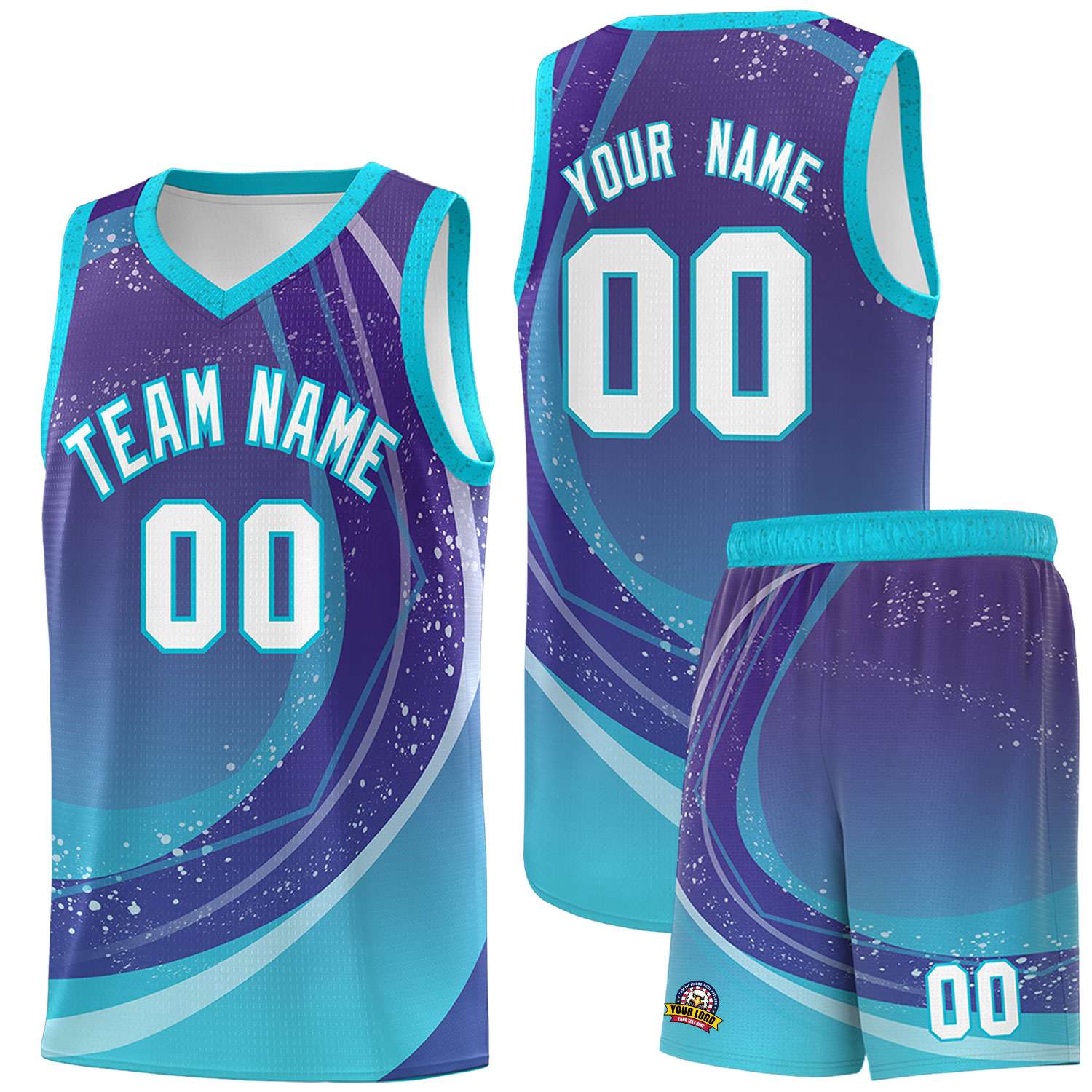 Custom Purple Sky Blue Personalized Galaxy Graffiti Pattern Sports Uniform Basketball Jersey