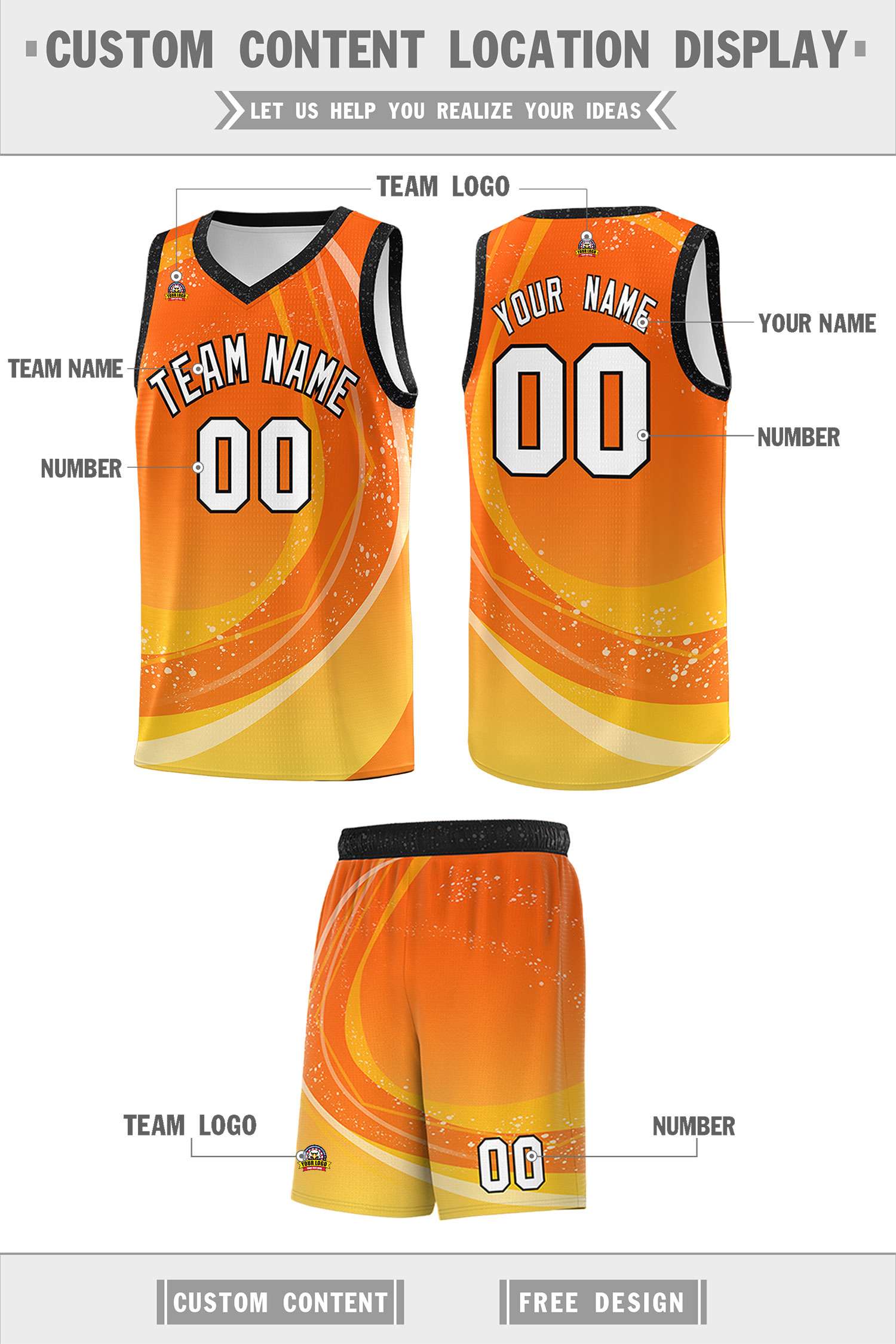 Custom Orange Gold Personalized Galaxy Graffiti Pattern Sports Uniform Basketball Jersey