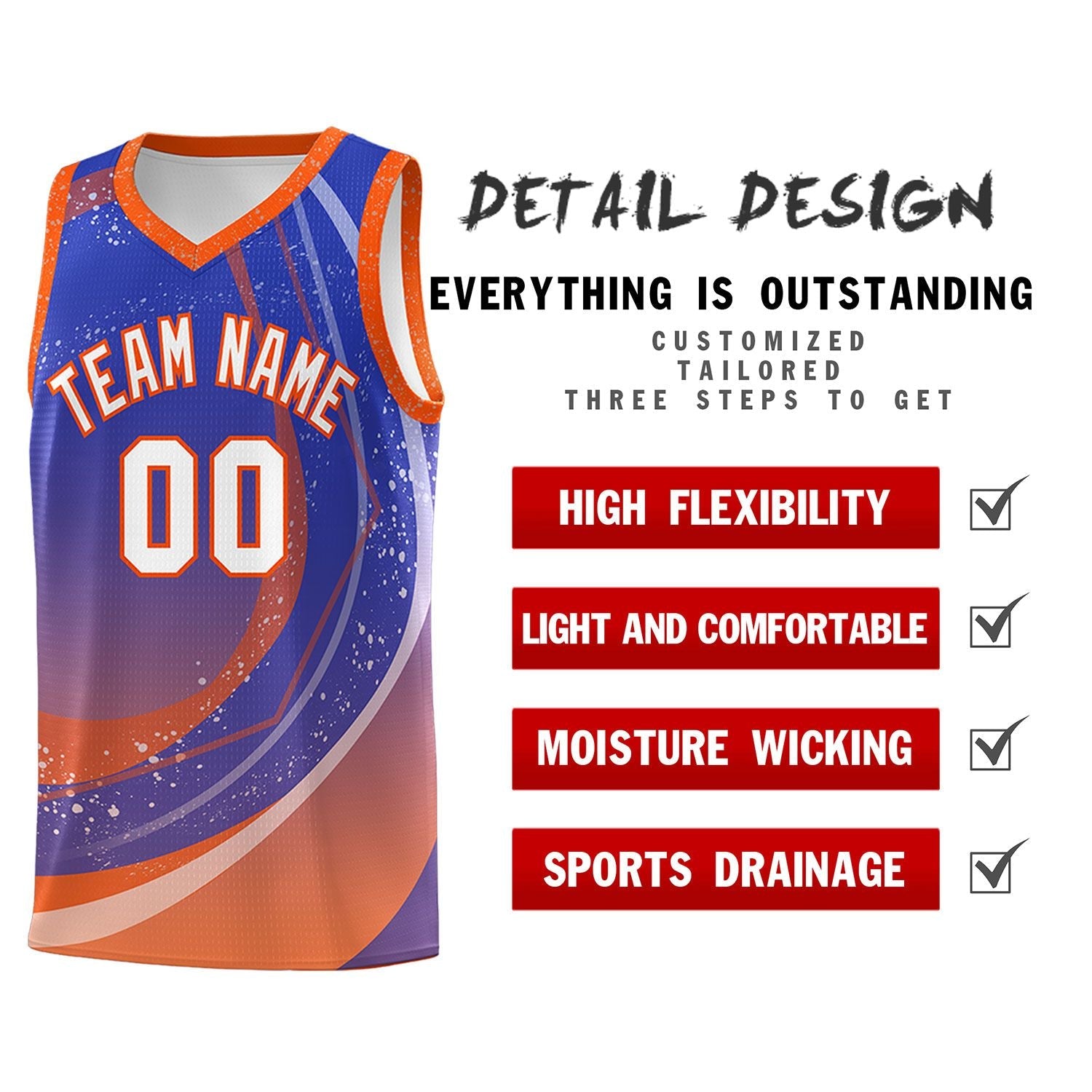 Custom Royal Orange Personalized Galaxy Graffiti Pattern Sports Uniform Basketball Jersey