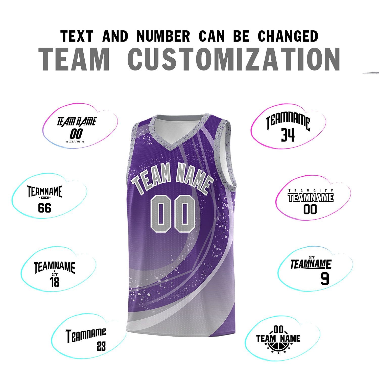 Custom Purple Gray Personalized Galaxy Graffiti Pattern Sports Uniform Basketball Jersey