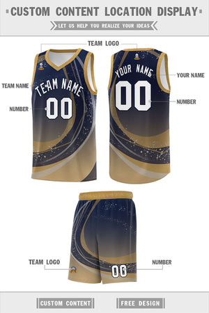 Custom Navy Old Gold Personalized Galaxy Graffiti Pattern Sports Uniform Basketball Jersey