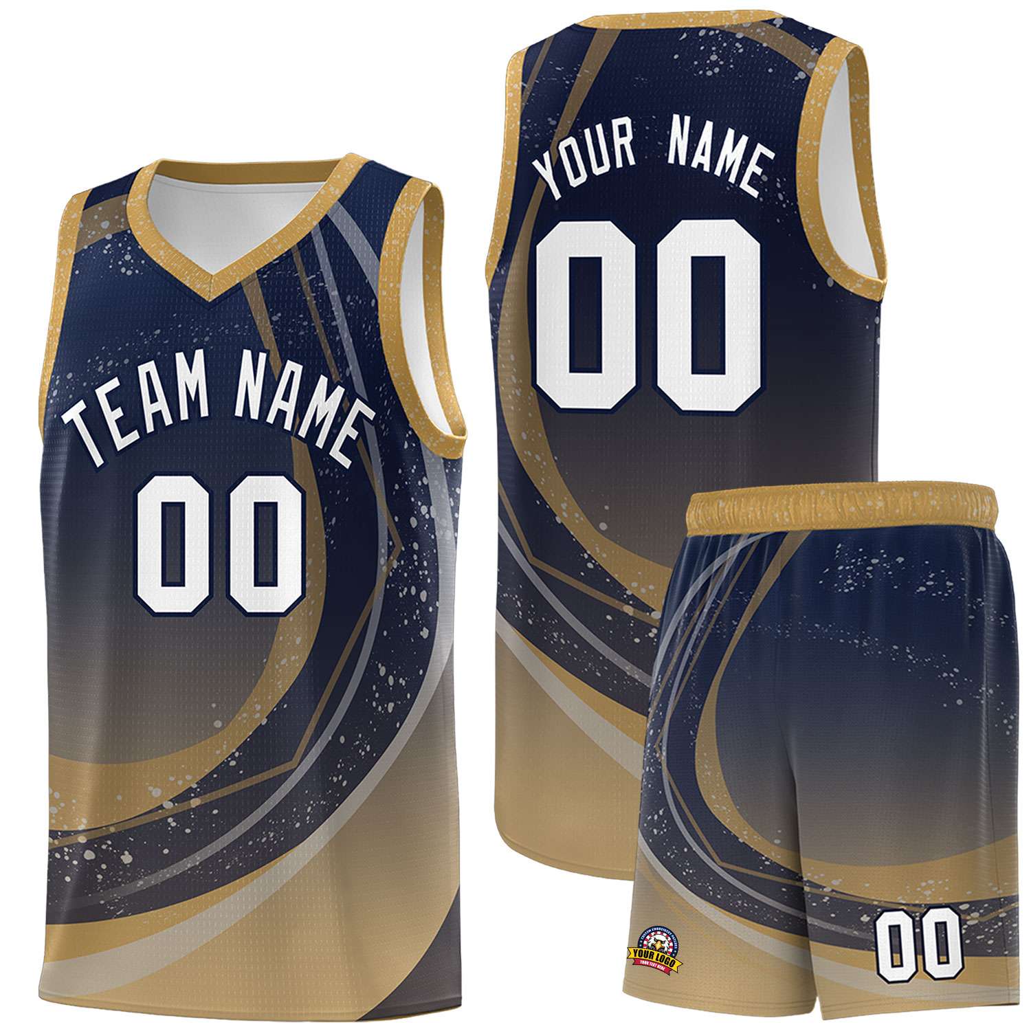 Custom Navy Old Gold Personalized Galaxy Graffiti Pattern Sports Uniform Basketball Jersey