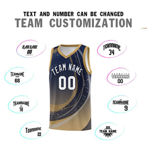 Custom Navy Old Gold Personalized Galaxy Graffiti Pattern Sports Uniform Basketball Jersey