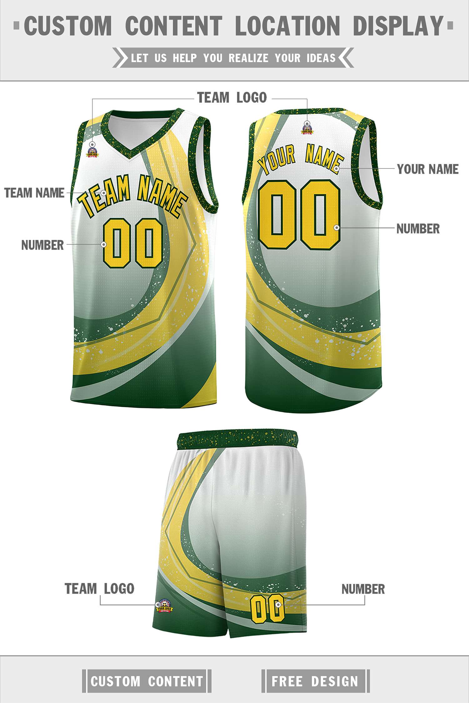 Custom White Green Personalized Galaxy Graffiti Pattern Sports Uniform Basketball Jersey