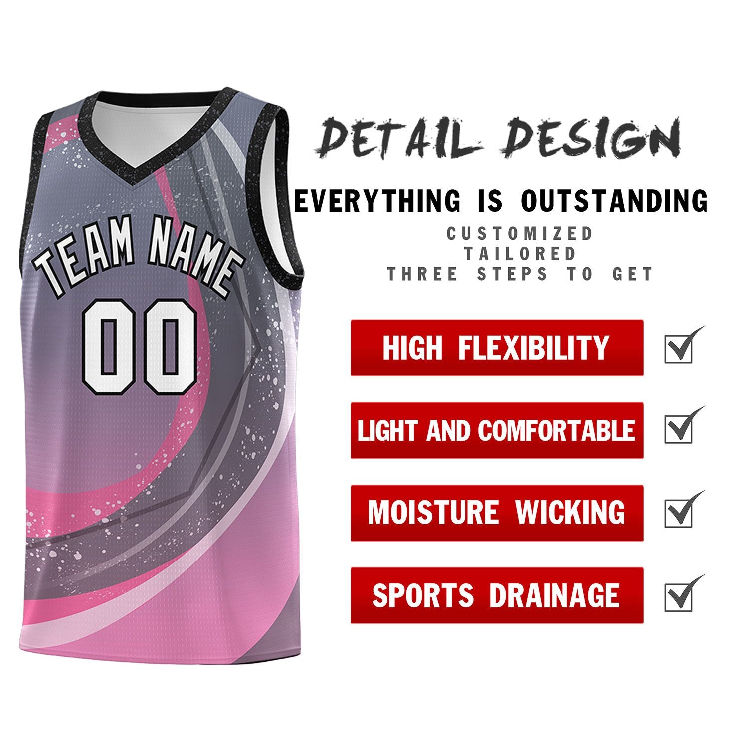 Custom Dark Gray Pink Personalized Galaxy Graffiti Pattern Sports Uniform Basketball Jersey