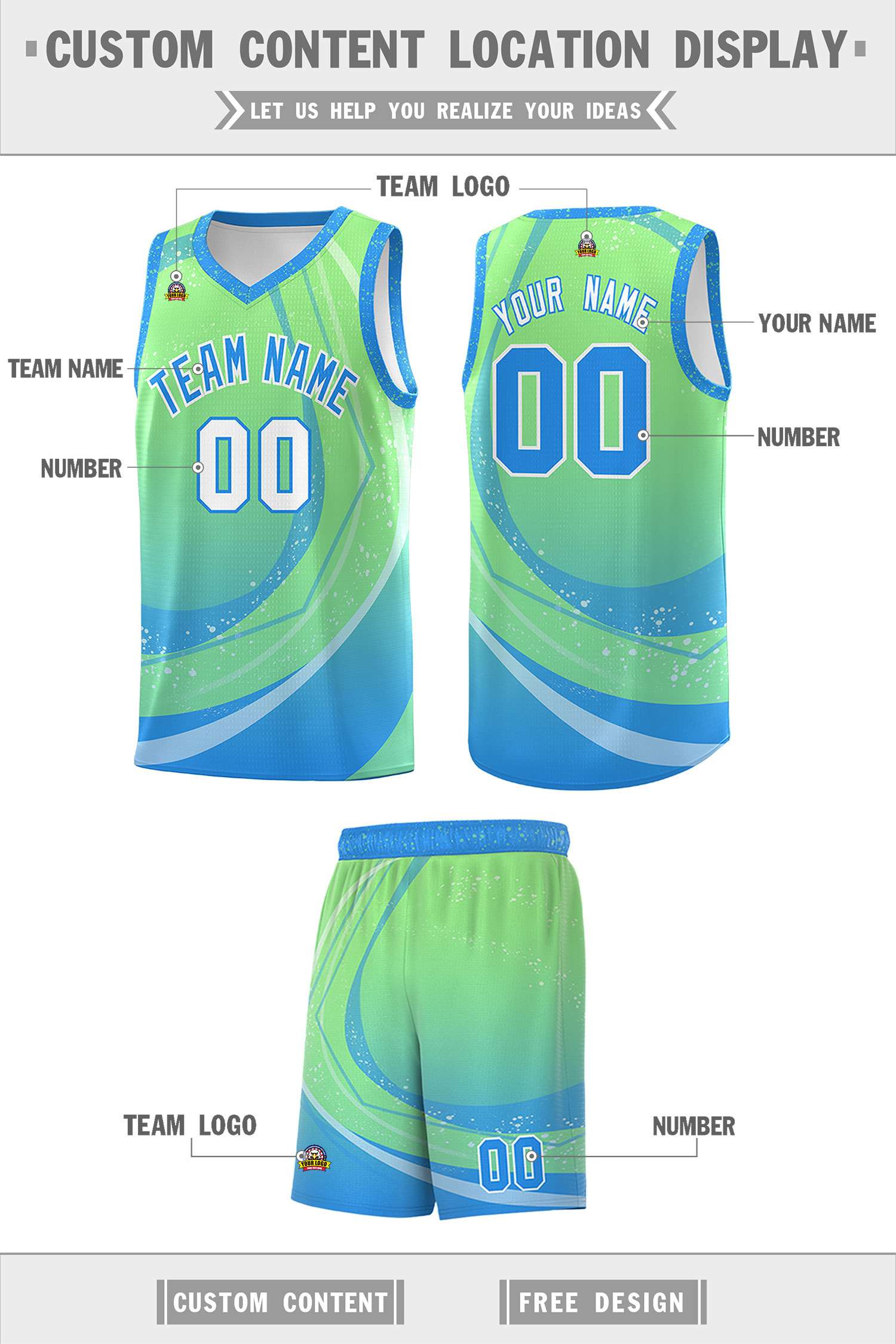 Custom Light Green Powder Blue Personalized Galaxy Graffiti Pattern Sports Uniform Basketball Jersey