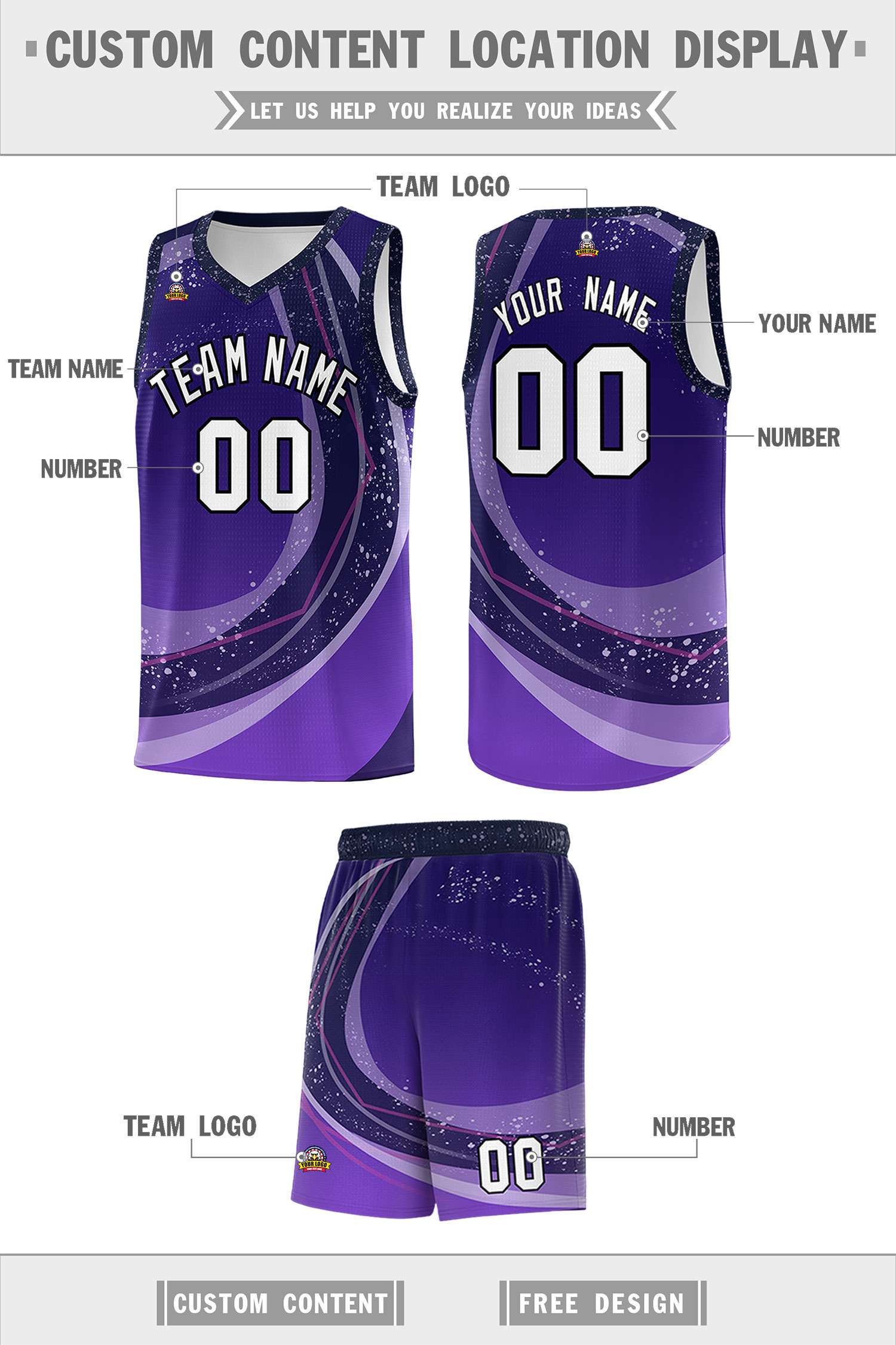 Custom Purple Light Purple Personalized Galaxy Graffiti Pattern Sports Uniform Basketball Jersey