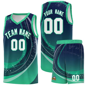 Custom Navy Green Personalized Galaxy Graffiti Pattern Sports Uniform Basketball Jersey