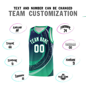 Custom Navy Green Personalized Galaxy Graffiti Pattern Sports Uniform Basketball Jersey