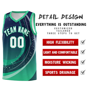 Custom Navy Green Personalized Galaxy Graffiti Pattern Sports Uniform Basketball Jersey