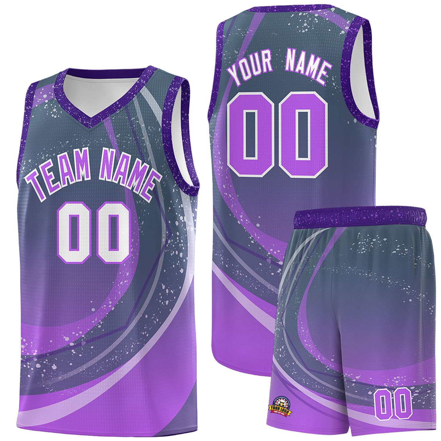 Custom Dark Gray Purple Personalized Galaxy Graffiti Pattern Sports Uniform Basketball Jersey