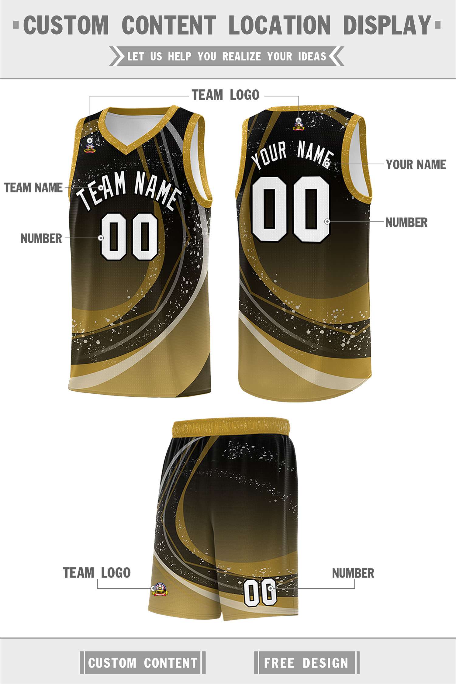 Custom Black Old Gold Personalized Galaxy Graffiti Pattern Sports Uniform Basketball Jersey