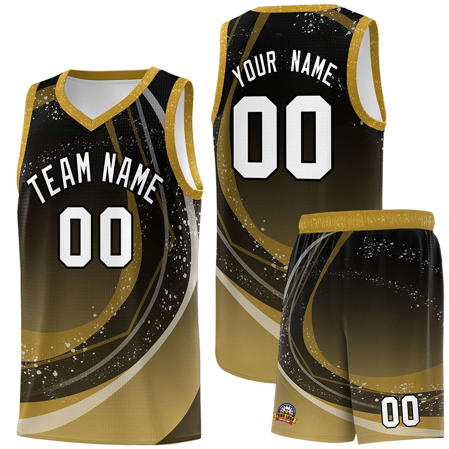 Custom Black Old Gold Personalized Galaxy Graffiti Pattern Sports Uniform Basketball Jersey