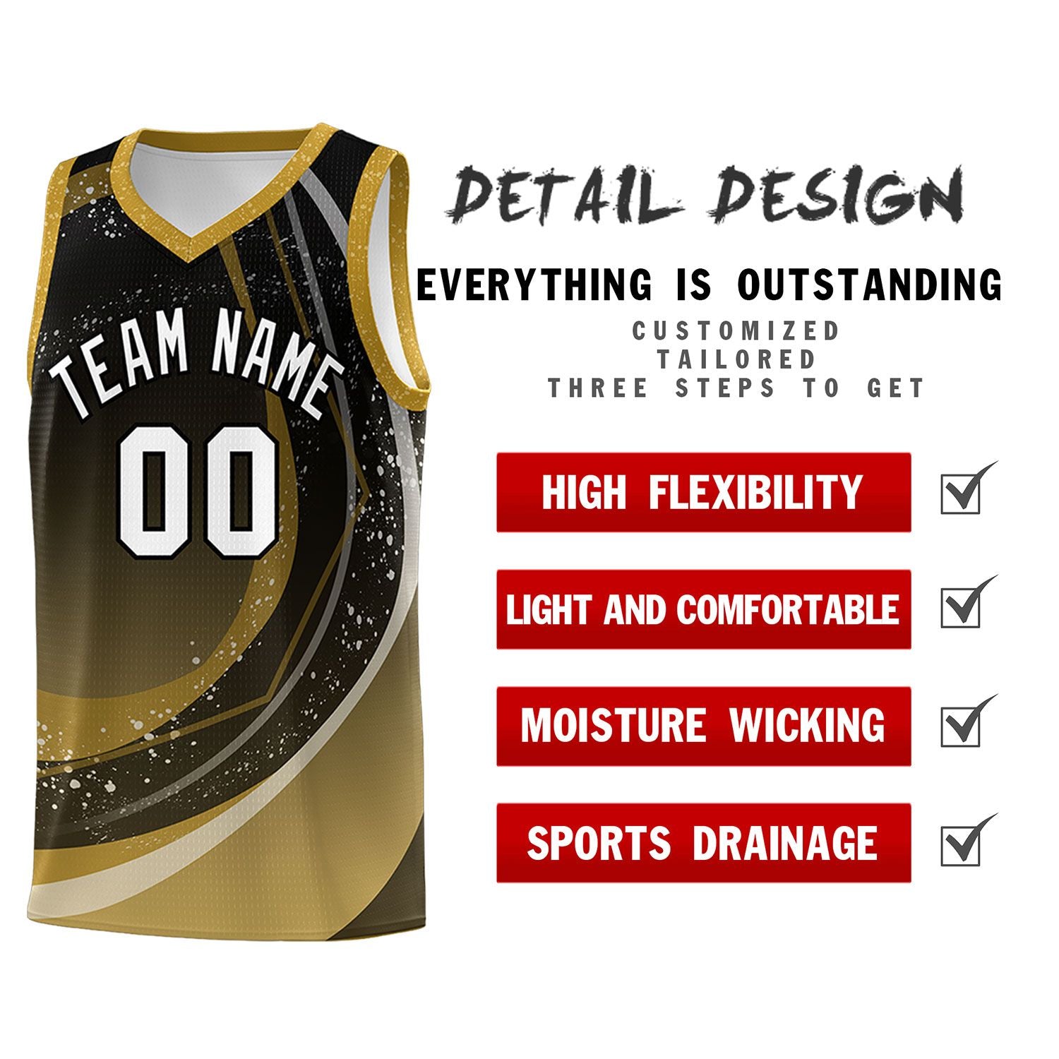 Custom Black Old Gold Personalized Galaxy Graffiti Pattern Sports Uniform Basketball Jersey