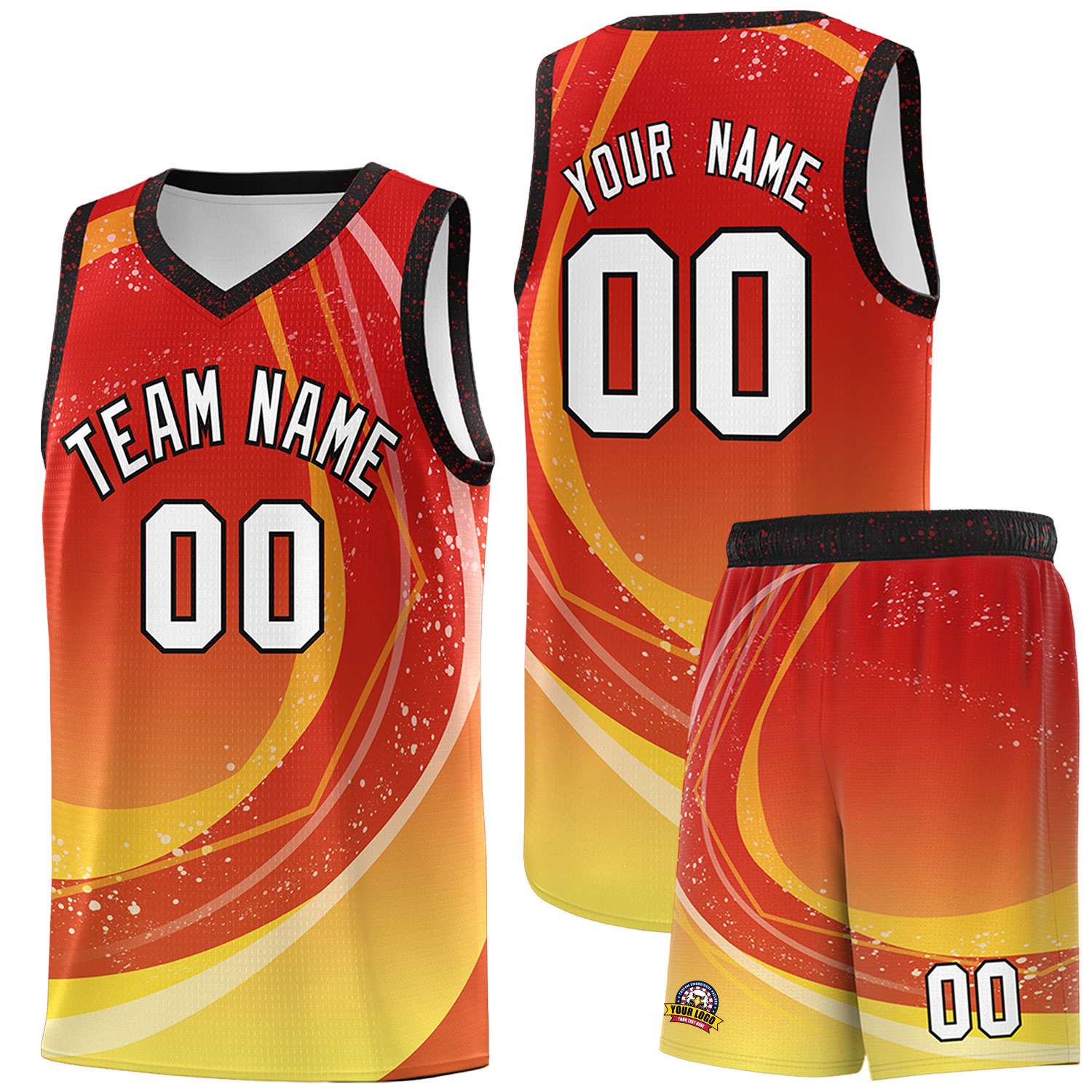 Custom Red Gold Personalized Galaxy Graffiti Pattern Sports Uniform Basketball Jersey