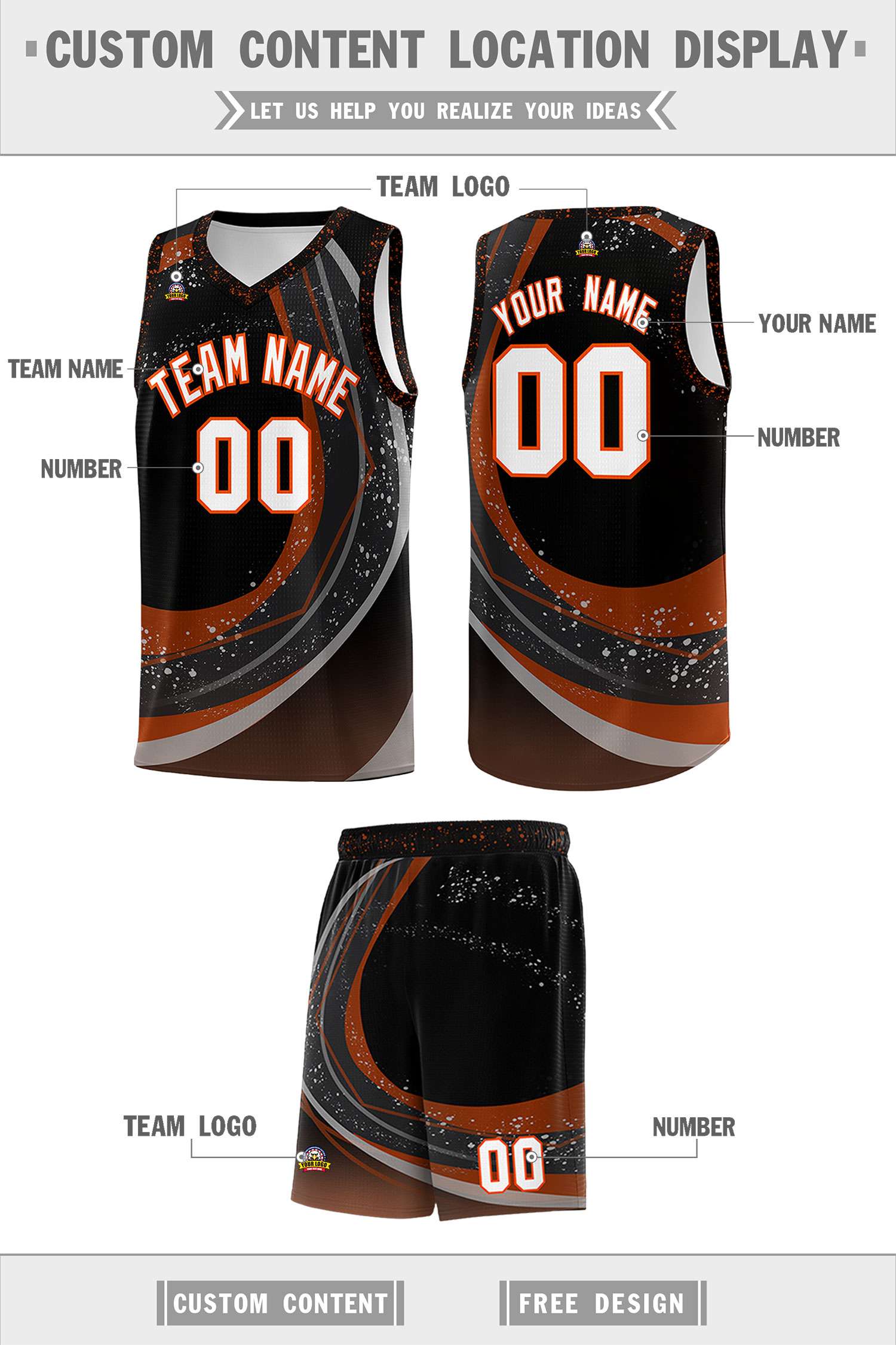 Custom Black Orange Personalized Galaxy Graffiti Pattern Sports Uniform Basketball Jersey