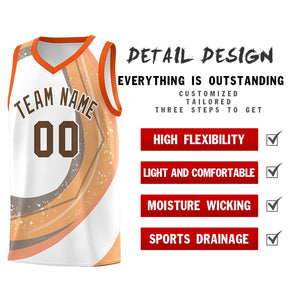 Custom White Light Orange Personalized Galaxy Graffiti Pattern Sports Uniform Basketball Jersey