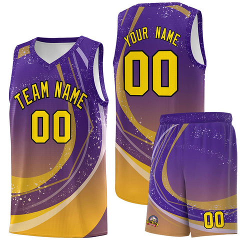 Custom Purple Yellow Personalized Galaxy Graffiti Pattern Sports Uniform Basketball Jersey