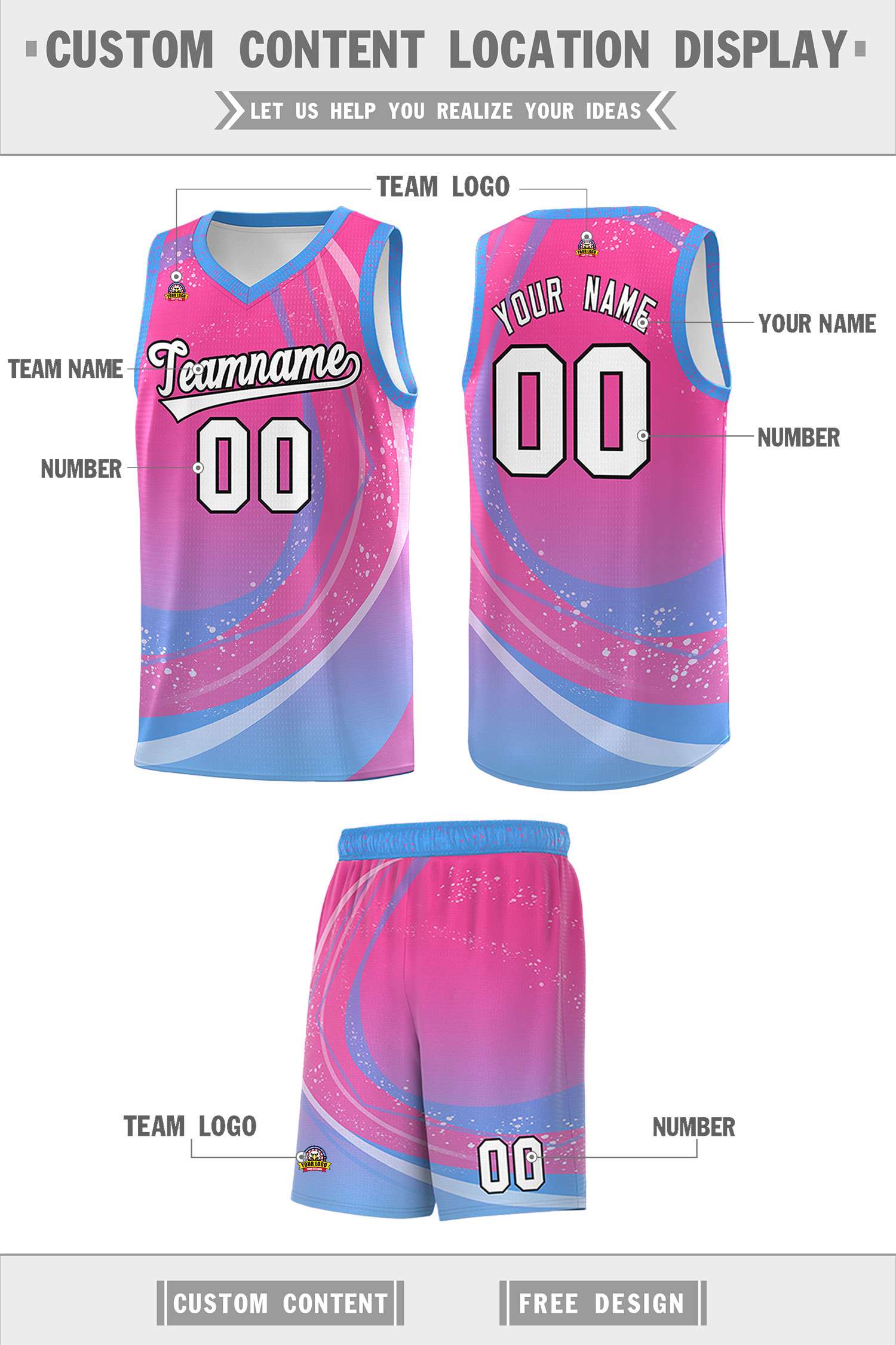 Custom Pink Powder Blue Personalized Galaxy Graffiti Pattern Sports Uniform Basketball Jersey