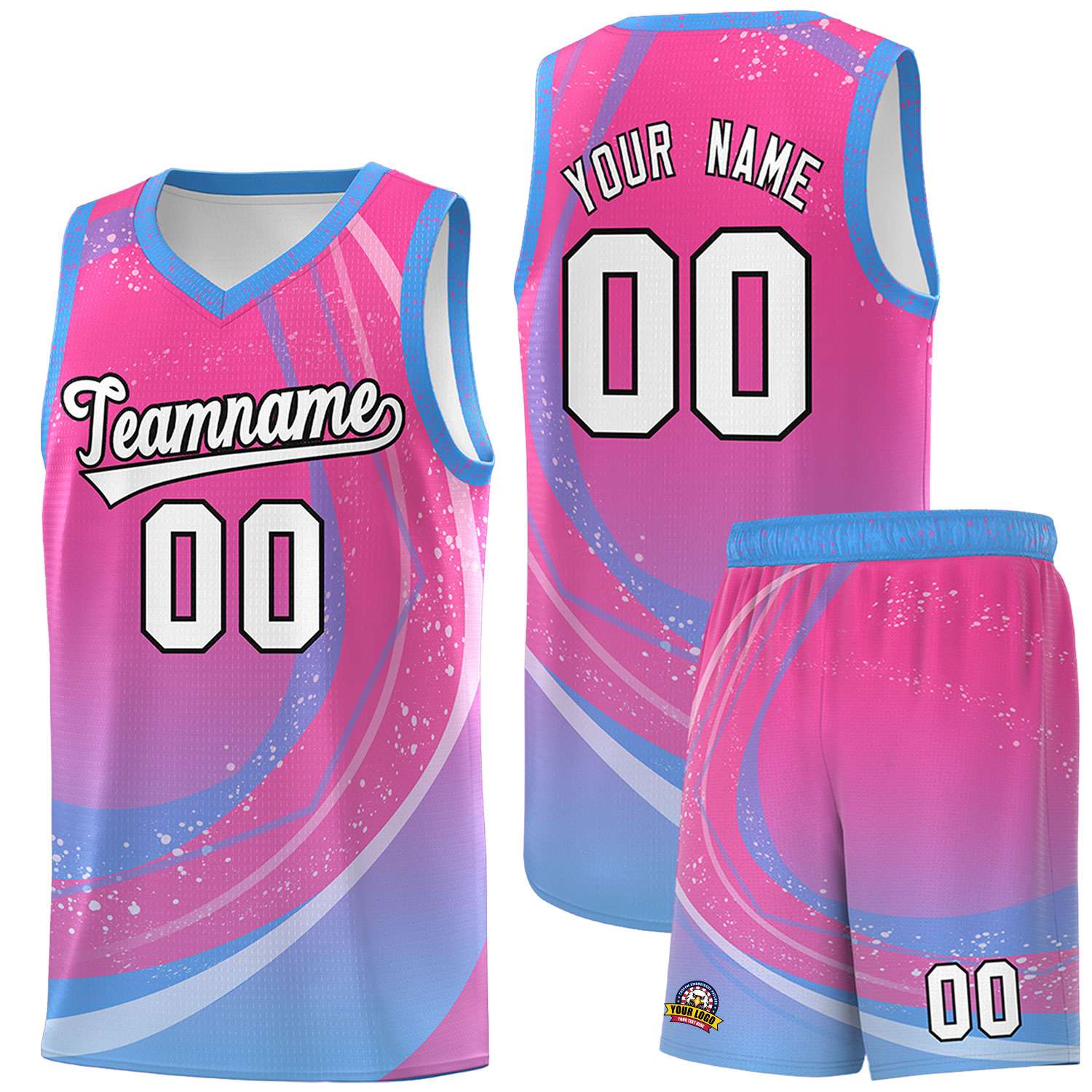 Custom Pink Powder Blue Personalized Galaxy Graffiti Pattern Sports Uniform Basketball Jersey