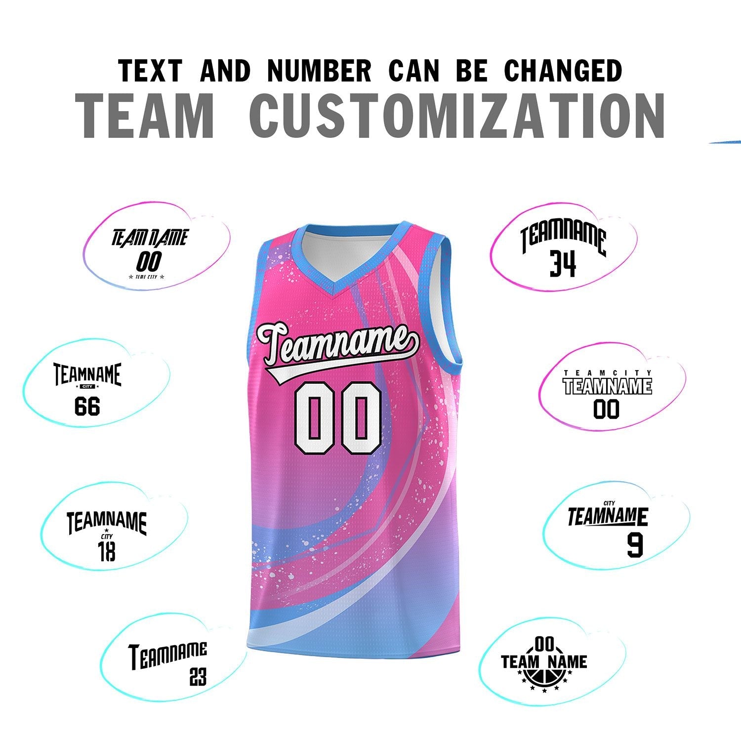 Custom Pink Powder Blue Personalized Galaxy Graffiti Pattern Sports Uniform Basketball Jersey