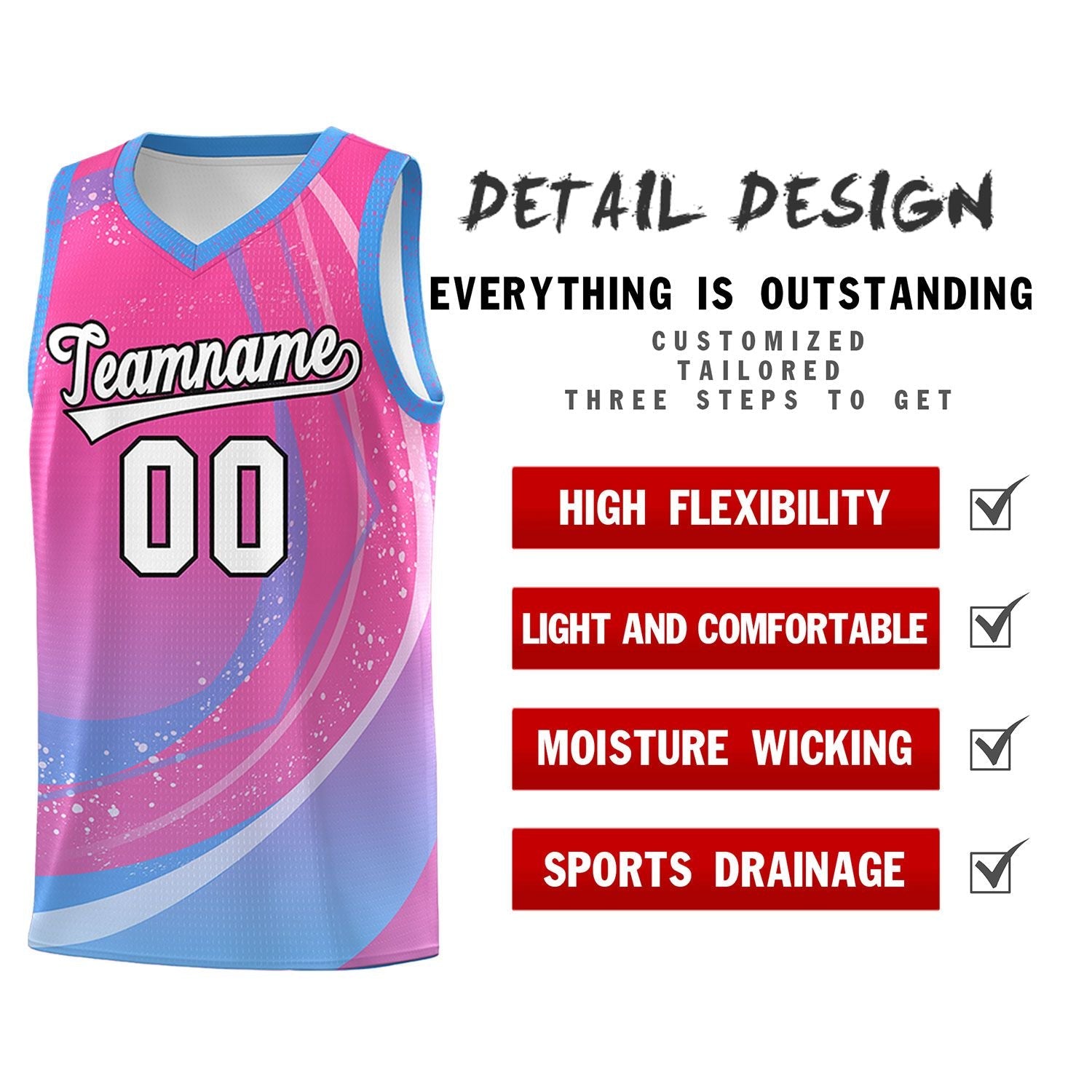 Custom Pink Powder Blue Personalized Galaxy Graffiti Pattern Sports Uniform Basketball Jersey