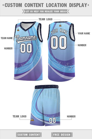 Custom Light Blue Purple Personalized Galaxy Graffiti Pattern Sports Uniform Basketball Jersey