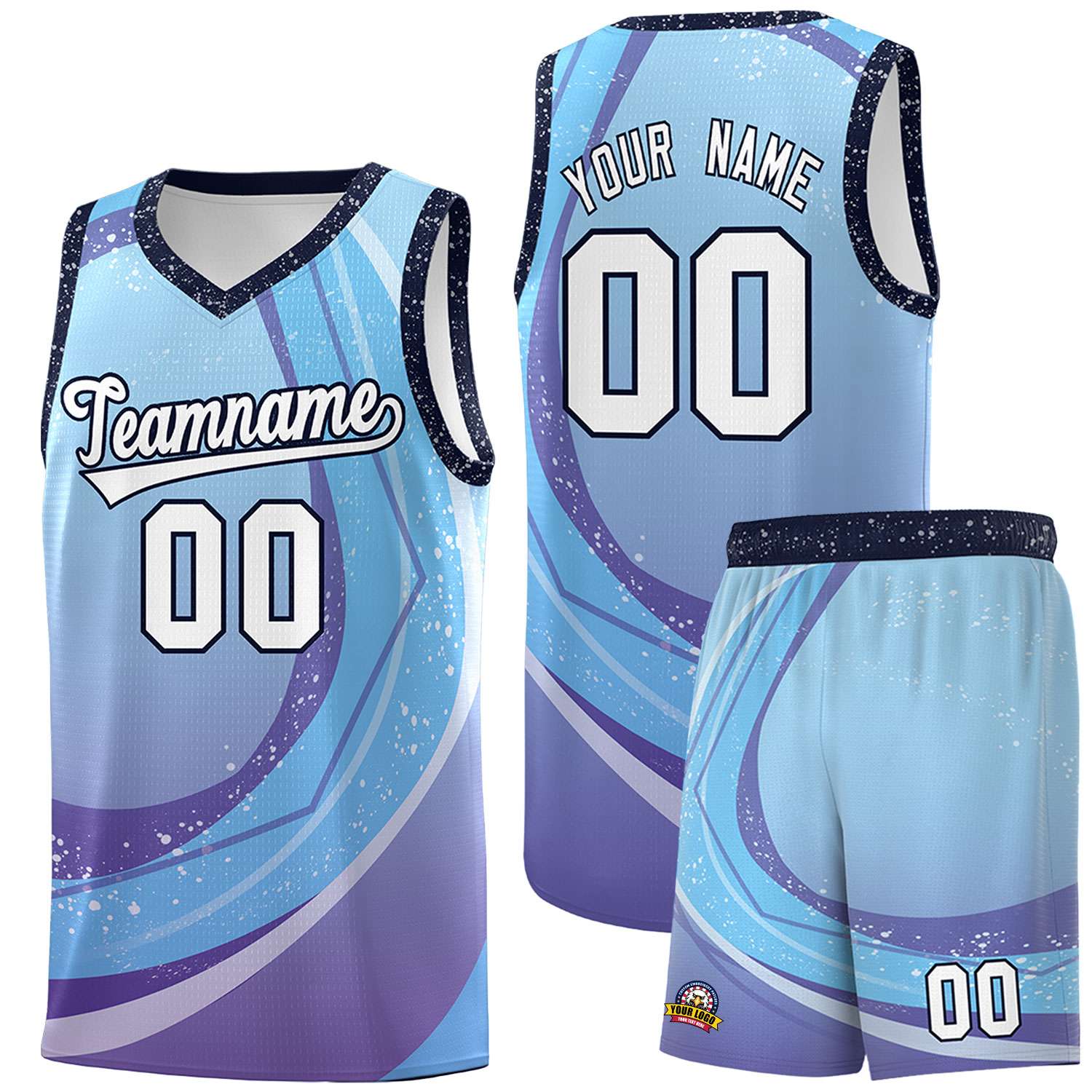 Custom Light Blue Purple Personalized Galaxy Graffiti Pattern Sports Uniform Basketball Jersey